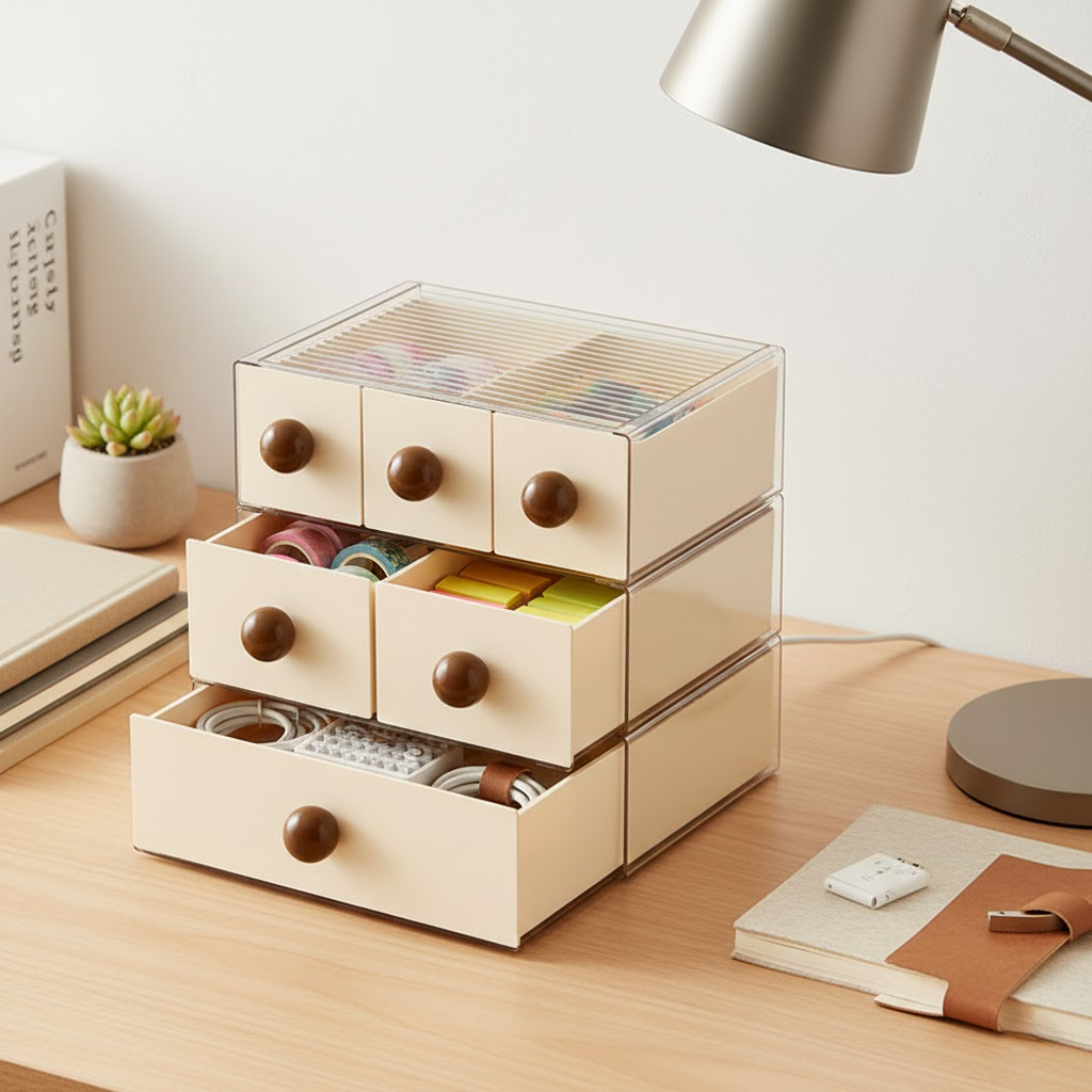 Elegant Modular Desktop Organizer with Multi-Tier Storage Drawers